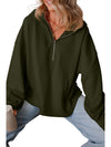 Smoke Green Half Zipper Kangaroo Pockets Drop Shoulder Hoodie