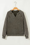 Jungle Green Lace Applique Notched Neck Mineral Wash Baggy Sweatshirt