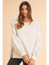 Gray Knit Bishop Sleeve Split Oversized Sweatshirt