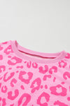 Pink Leopard Print Drawstring Shorts Loungewear Set