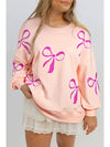 Apricot Pink Sequin Bow Drop Shoulder Oversized Sweatshirt