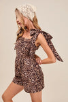 SO ME Leopard Flowy Woven Romper With Tie Straps