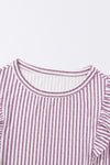 Pink Grey Casual Striped Print Ruffle Summer Top