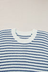 Blue Stripe Contrast Trim Knit Dolman Top