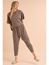 Taupe Batwing Sleeve High Low Tee and Drawstring Crop Pants Set