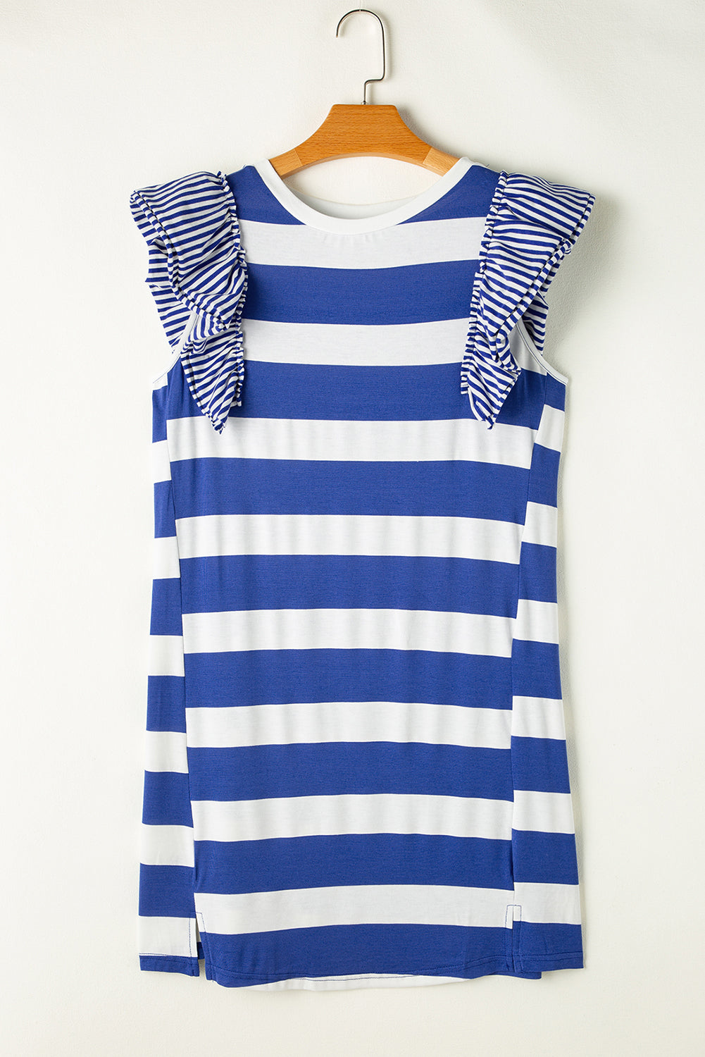 Sky Blue Stripe Ruffle Sleeve T Shirt Dress