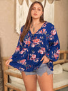 Plus Size Printed Tie Neck Balloon Sleeve Blouse