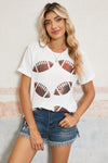 White Sequined Rugby Graphic T Shirt