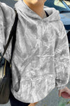 Gray Camouflage Maple Leaf Print Kangaroo Pocket Oversized Hoodie