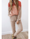 Brown Colorblock Corded Slouchy Top and Pants Set