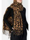 Coffee Leopard Print Fringe Warm Large Scarf