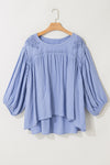 Beau Blue Plus Size Crochet Bracelet Sleeve Babydoll Blouse