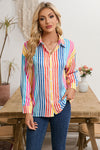 Colorful Striped Patch Pocket Long Sleeve Shirt