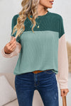 Black Ribbed Color Block Long Sleeve Top