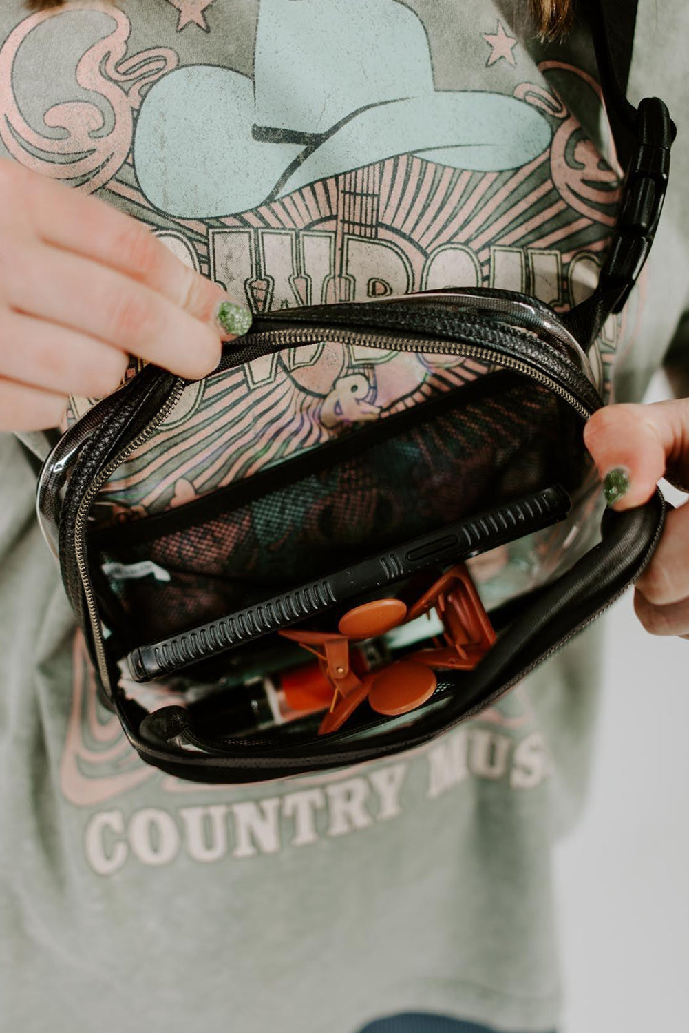 Black Adjustable Straps Zipper Clear Waist Bag