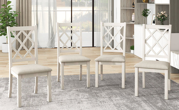 TOPMAX Mid-Century Solid Wood 5-Piece Round Dining Table Set, Kitchen Table Set with Upholstered Chairs for Small Places, Walnut Table+Beige Chair (old sku:SH000226AAD)