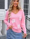 Angel Wings Flower V-Neck Long Sleeve Sweater - Cocoa Yacht Club