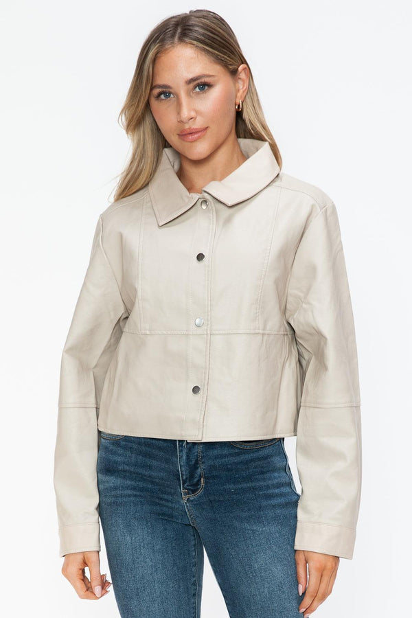 Salvia Ettore Snap Down Long Sleeve PU Leather Jacket