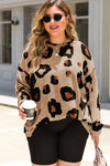 Multicolor Leopard Print Long Sleeve Plus Size Top