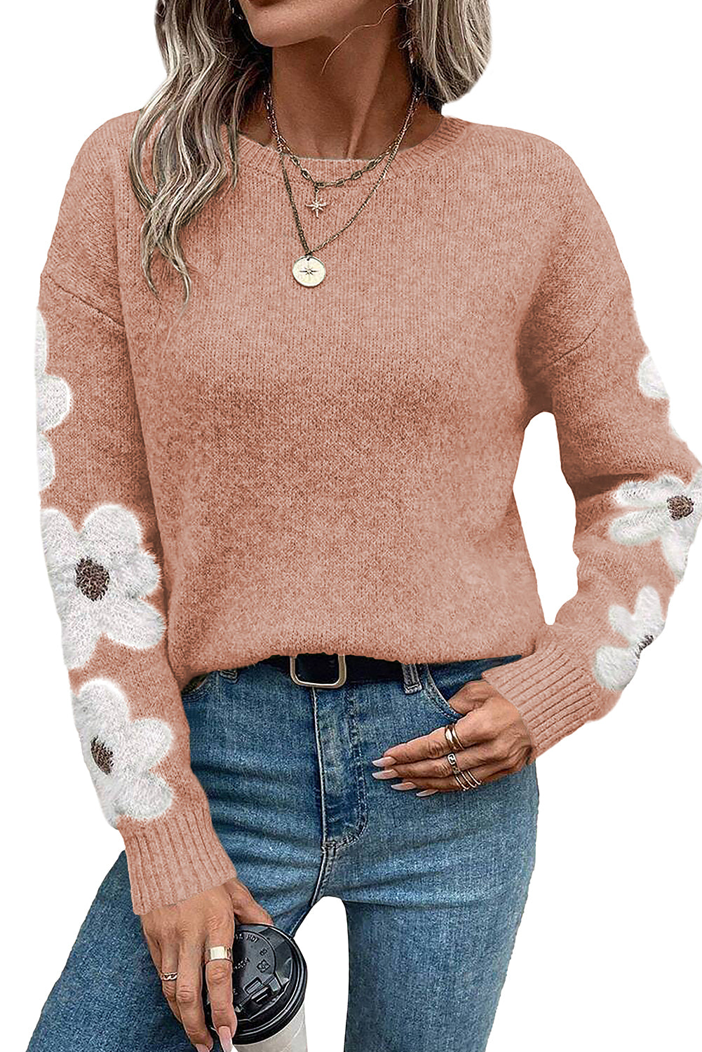 Jet Stream Flower Sleeve Drop Shoulder Sweater