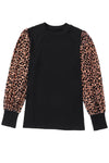 Apricot Leopard Print Long Sleeve Ribbed Knit Blouse