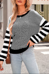 Black Stripe Twisted Knitted Drop Shoulder Sweater