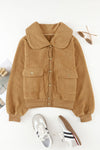 Brown Button Flap Pockets Collared Fleece Jacket - Cocoa Yacht Club