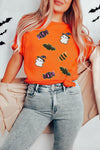 Orange Sequined Halloween Spirit Pattern Patched Custom Casual Tee