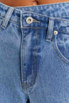 Sky Blue Mid Rise Asymmetrical Waist Wide Leg Jeans