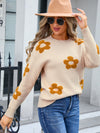 Angel Wings Flower Round Neck Long Sleeve Sweater - Cocoa Yacht Club