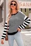 Black Stripe Twisted Knitted Drop Shoulder Sweater