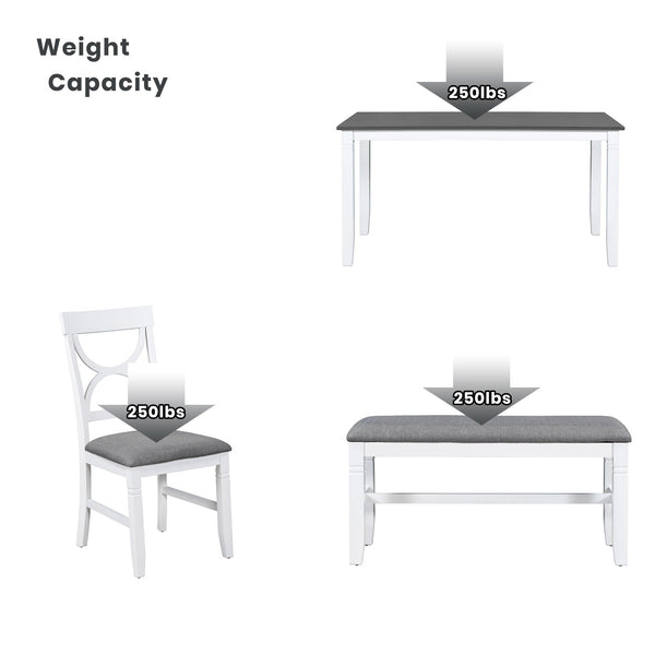 TOPMAX 6-Piece Wood Dining Table Set Kitchen Table Set with Upholstered Bench and 4 Dining Chairs, Farmhouse Style,Gray+White (old sku: SP000003AAK)