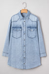 Beau Blue Chest Pocket Raw Hem Denim Loose Shirt Dress
