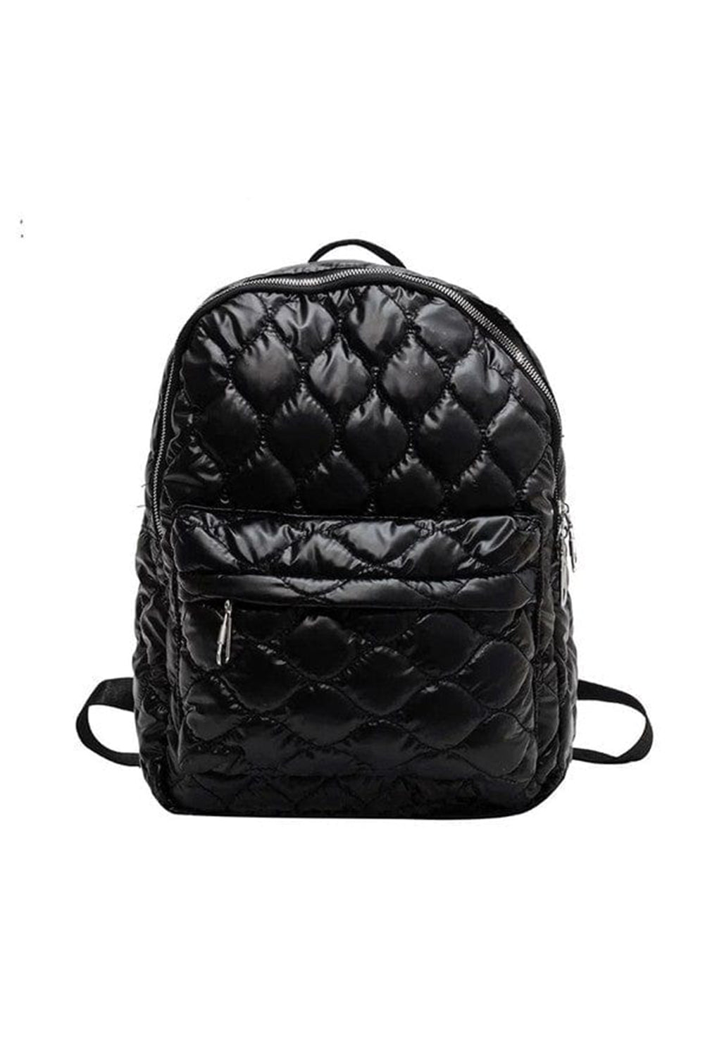 Black Solid Color Quilted Zipped Backpack