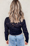 Black Lace Flower Slim Fit Long Sleeve Top