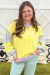 Yellow Striped Colorblock Patchwork Plus Size Pullover Sweatshirt