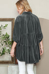 Dark Grey Lantern Sleeve Tunic Babydoll Velvet Shirt