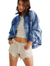 Blue Stripe Washed Oversized Pocketed Denim Jacket