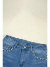 Dusk Blue Pearl Decor High Waist Flared Jeans