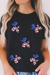 White Patriotic Sequin Balloon Puppy Graphic Crewneck Tee