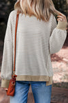 Red Stripe Ribbed Trim Drop Shoulder Long Sleeve Oversized Top