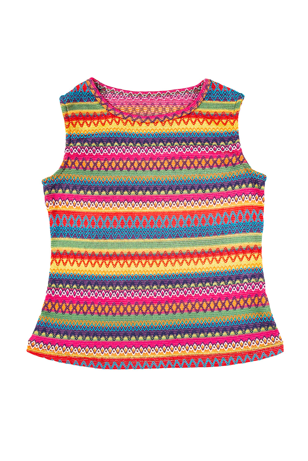 Yellow Ethnic Wavy Pattern Round Neck Sleeveless Top