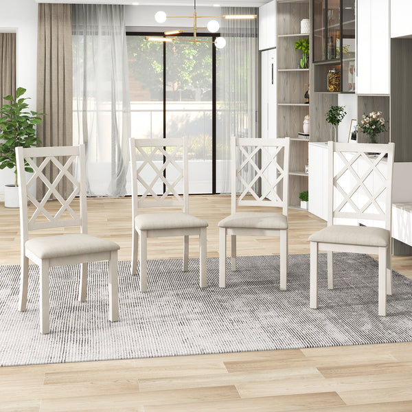 TOPMAX Mid-Century Solid Wood 5-Piece Round Dining Table Set, Kitchen Table Set with Upholstered Chairs for Small Places, Walnut Table+Beige Chair (old sku:SH000226AAD)