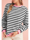 Bright Green Striped Contrast Trim Long Sleeve Top