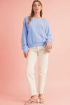 Sky Blue Bowknot Plain Round Neck Sweatshirt