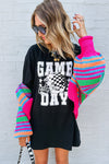 Black GAME DAY Checkerboard Rugby Helmet Printed Tunic T Shirt - Cocoa Yacht Club