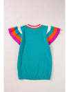 Bright Pink Contrast Sleeve Striped Round Neck Knitted Tee