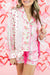 Pink Mixed Floral Print Contrast Piping Trim Satin Tie Pajama Set