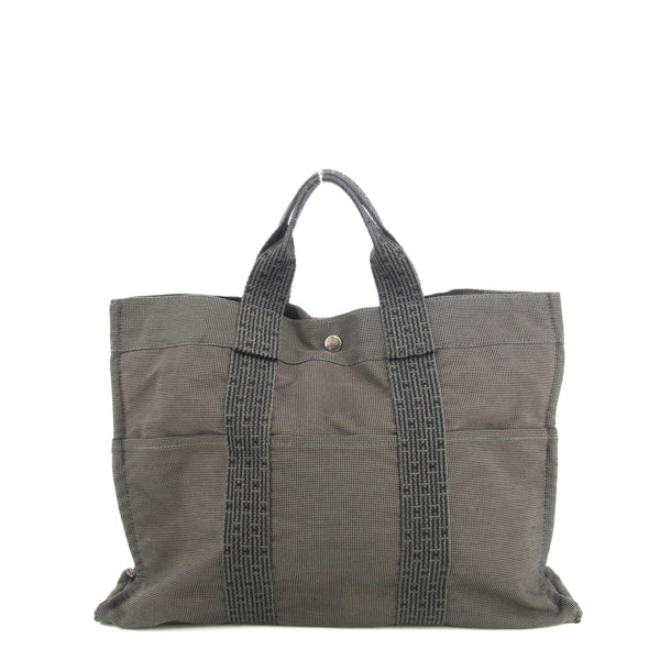 Hermes Herline MM Grey Canvas Tote Bag