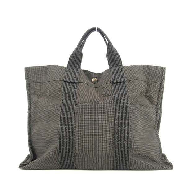 Hermes Herline MM Grey Canvas Tote Bag